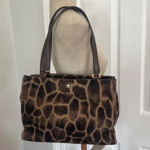 Kate Spade shoulder bag handbag giraffe animal print faux fur brown purse